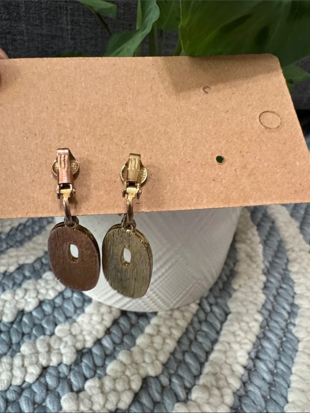 Vintage 70s Cream Enamel Clip On Dangle Earrings Mod Retro